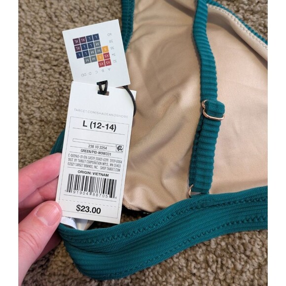 Shade & Shore Bikini Top L Women's Green Ribbed U Wire Adjustable Beach Summer - Picture 4 of 5